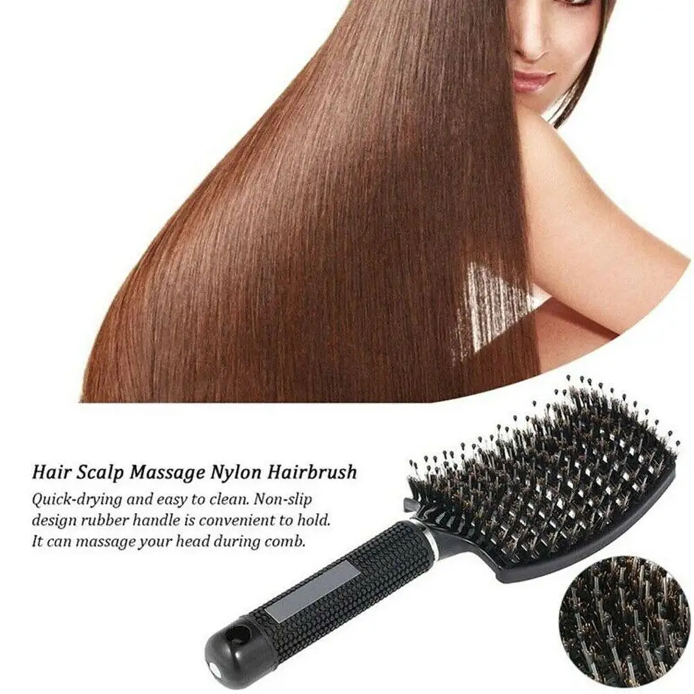 

1pc Detangling Brush Bristle & Nylon Detangling Brush with Scalp Massage Comb - Ideal for All Hair Types Includes Cleaning Brush