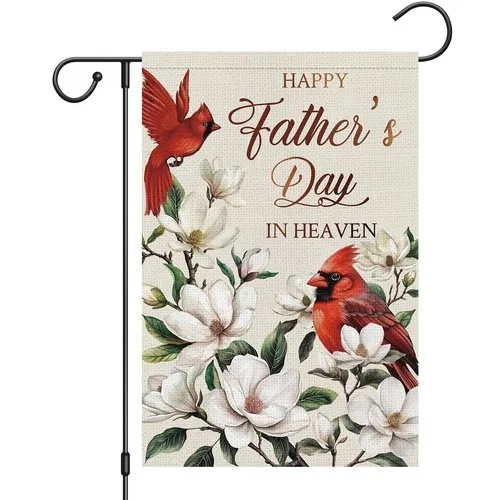 Happy Father's Day in Heaven Garden Flag 12 x 18 Inch Double Sided Burlap, Card YYZ