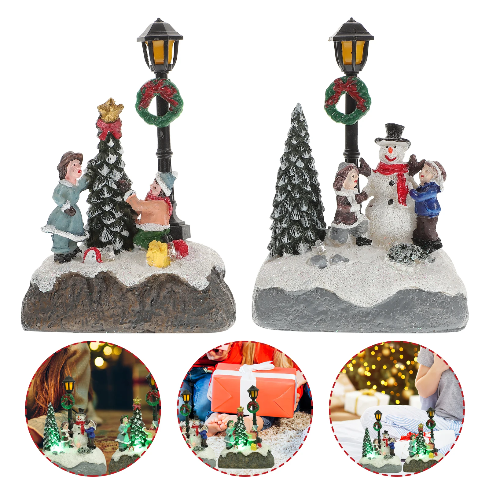 

2 Pcs Resin House Desktop Adornment with Light Home Ornament Decor Christmas Lights Xmas Party Decorative Craft