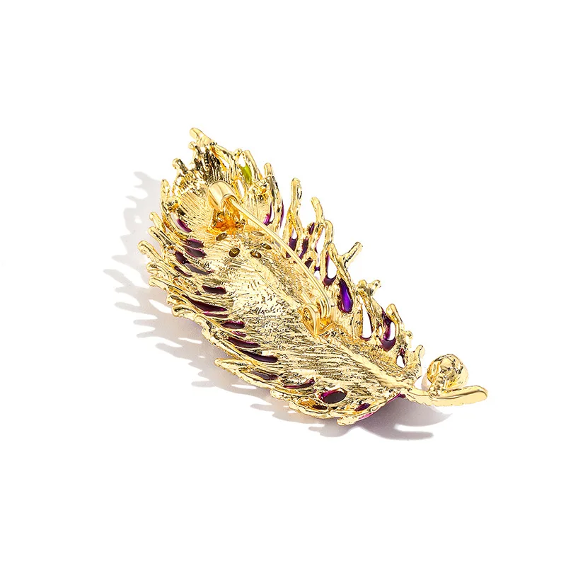 Luxury Women Brooch Gemstone Set Feather Corsage Clothing Accessories Banquet Party Suit Coat Decoration