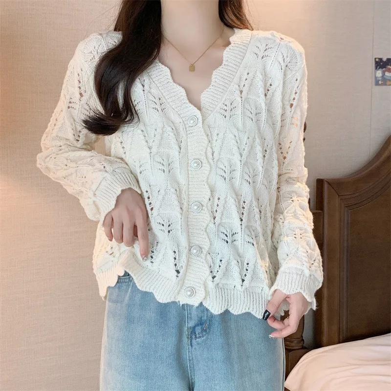 Women's ort Knitted Open Cardigan Svel Hollow out Sweater V-Ne Long Sve Design Spring Autumn Faion Sweet Sle