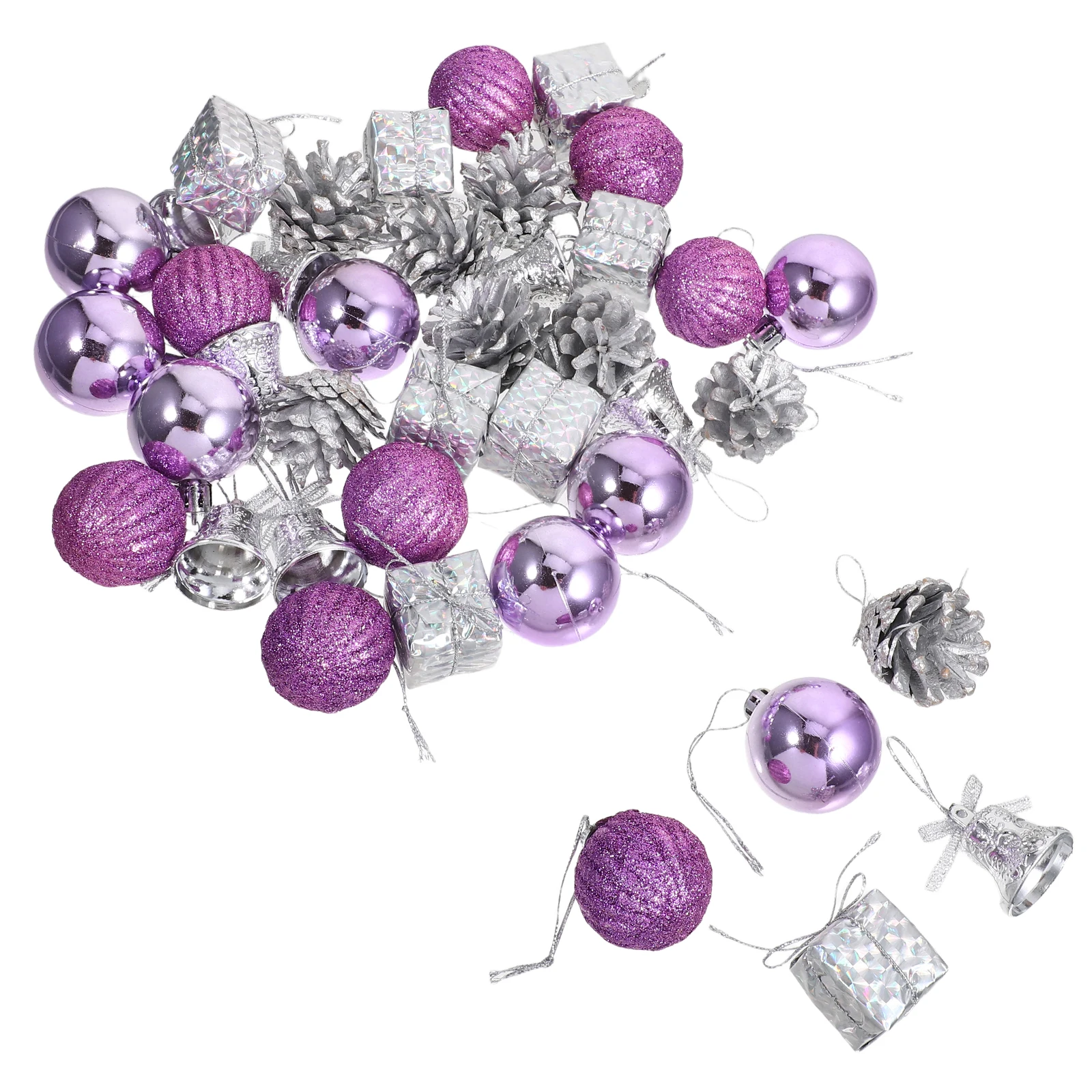 

40Pcs Purple Christmas Tree Hanging Ornaments Shatterproof Glitter Baubles Elegant Festive Decor Xmas Holiday Ornaments for Tree