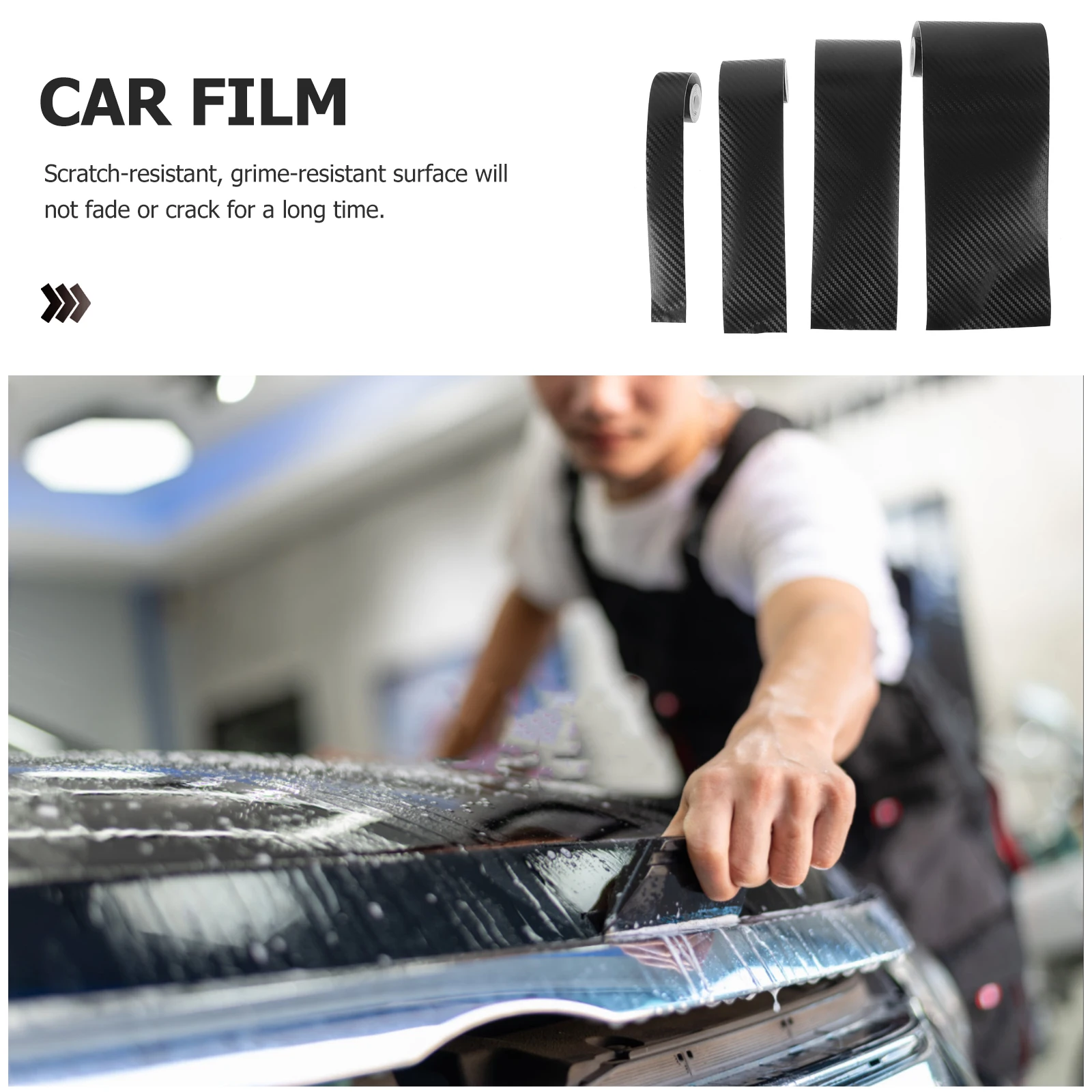 

4 Rolls Reflective Car Body Stickers Durable Carbon Fiber Scratch Resistant Removable Car Decal Protective Reflective Tape
