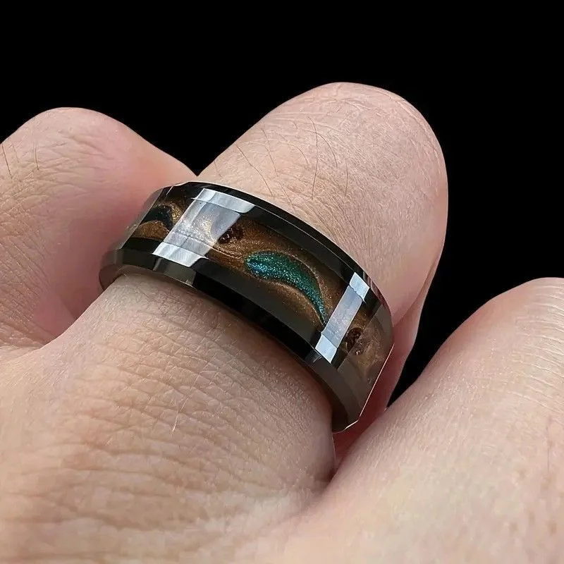 1Pcs 8mm Trendy Elegant Black Stainless Steel Drip Polishing Ring Perfect for Anniversaries, Engagements, and Weddings,Jewelry