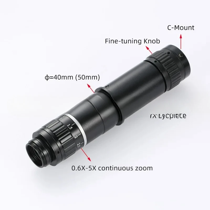 Microscope C-type mounting lens for  500X1000X full focus 0.6X-5X high-power magnifying glass, suitable for VGA USB cameras