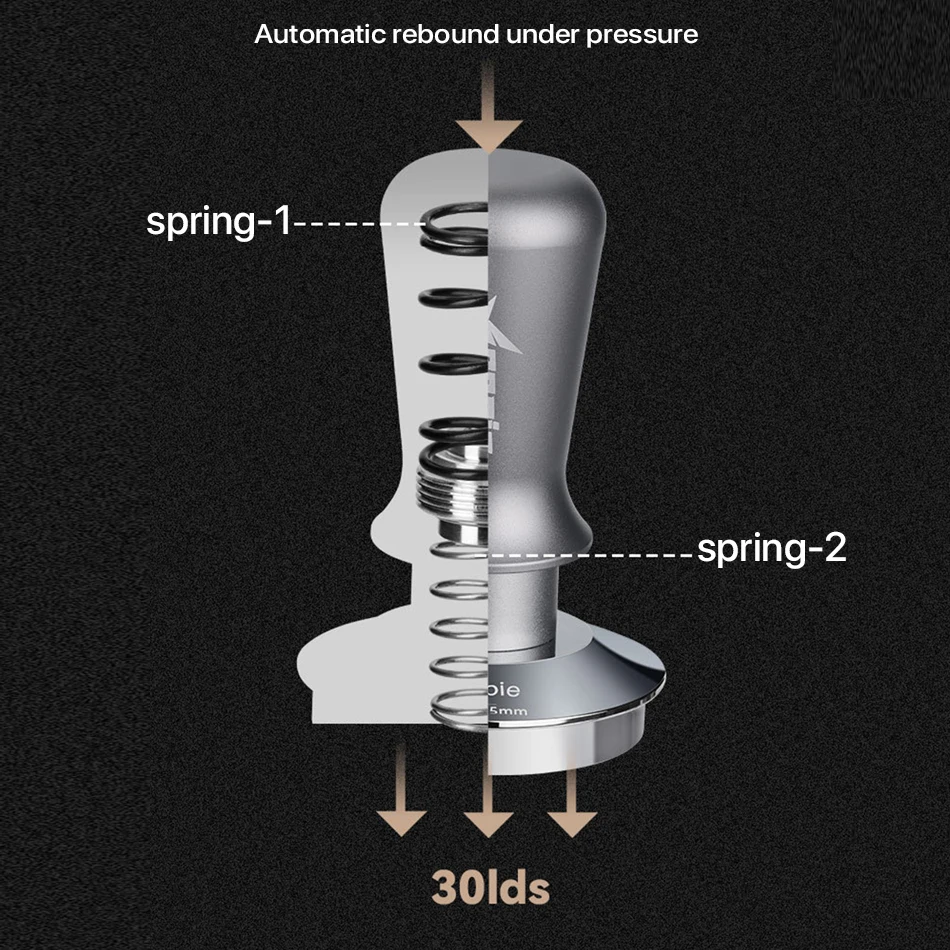 Constant Pressure Coffee Tamper, Espresso Distributor, Stainless Steel, 30lbs Force, Powder Press, Thread Base Hammer for 51mm,