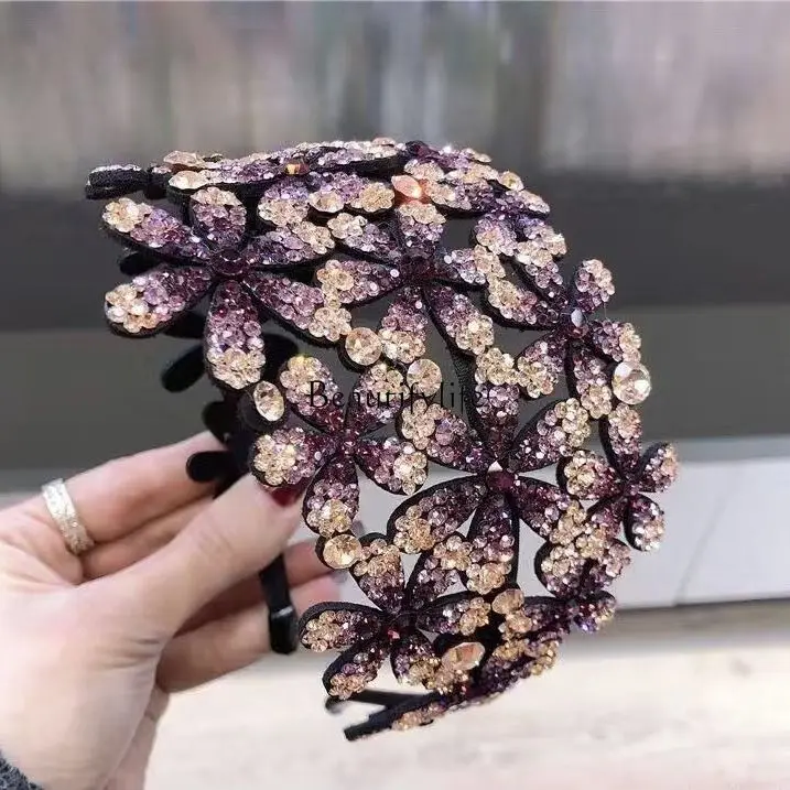 

Korean wide-brimmed flower white hair covering artifact flower blooming rich rhinestone non-slip headband