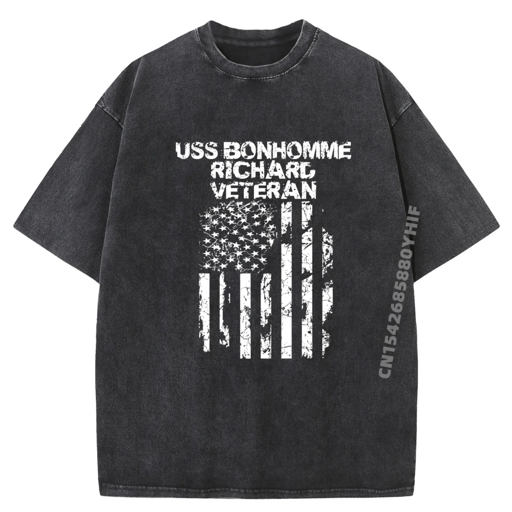 

Normal Tops Tees Latest Daily Wear Comfortable Retro Washed T Shirts Mens T-shirt Man Uss Bonhomme Richard Veteran Tops