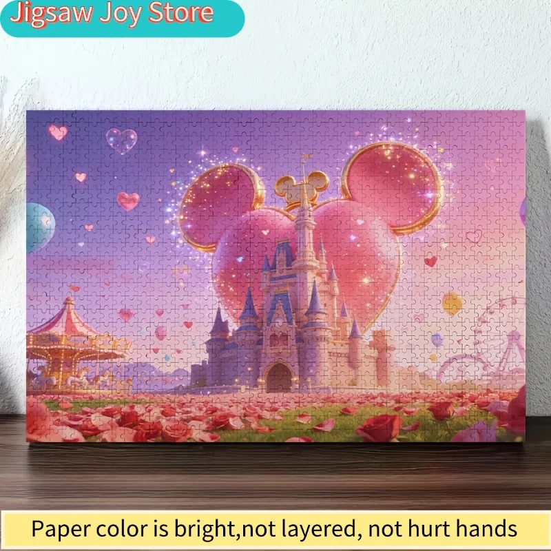 Rompecabezas 2D Plano de 1000 Piezas con Diseño de Castillo, Campo de Flores y Cabeza de Mickey Mouse de Disney – Regalo Limitado de San Valentín, Rompecabezas Decorativo de Alta Gama para Adultos