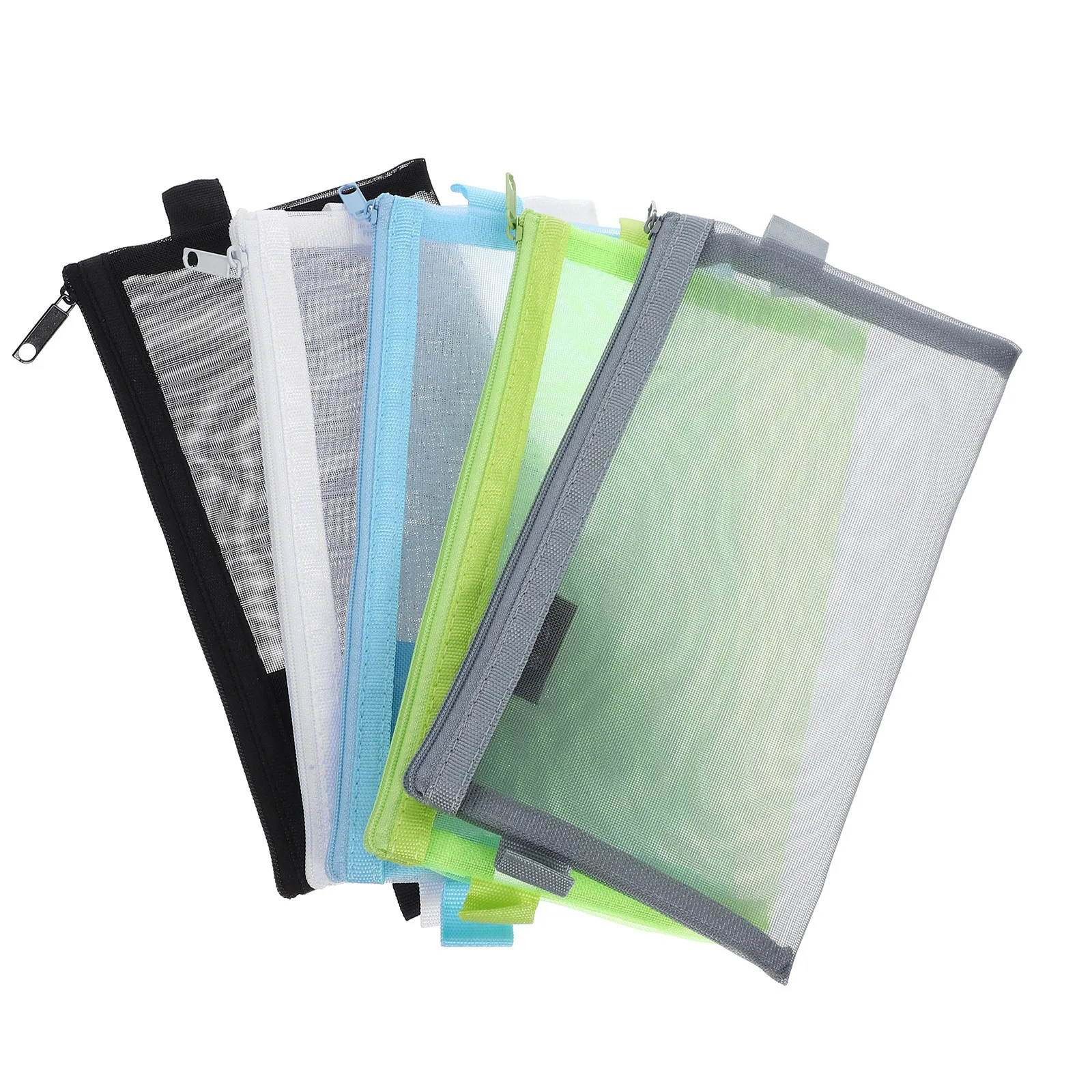5Pcs Zipper File Bags Mesh Storage Pouch Transparent Organizer for Makeup Travel Chargers Cables Earphones Passport Receipts