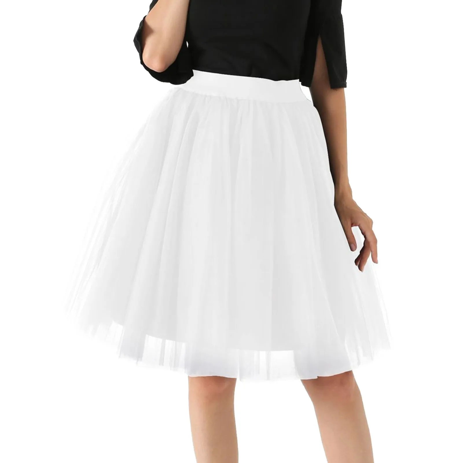 Quality 5 Layers Fashion Tulle Skirt Pleated TUTU Skirts Womens Lolita Petticoat Bridesmaids Midi Skirt Jupe Saias faldas