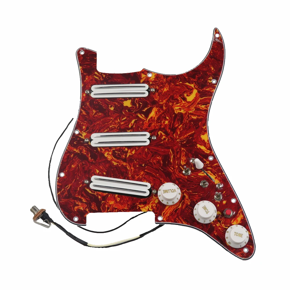 

Red Tortoise Pickguard White Pickups Dual Hot Rails Humbucker Pickups Versatility Pre-Wired Pickguard