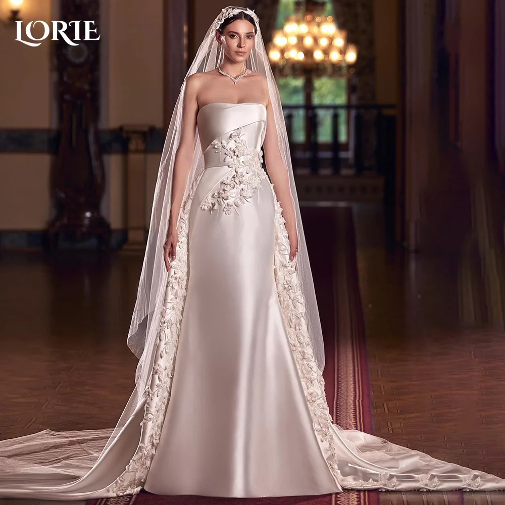 LORIE-Robe de Mariée à Fleurs 3D, Sans Bretelles, avec Traîne Amovible, pour Patients, Personnalisée, Éducative