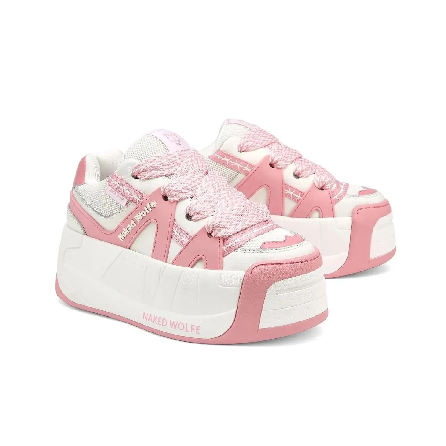 

Women's Naked Shoes Wolfe Slider Baby Pink Sneakers Lace-up Flatform