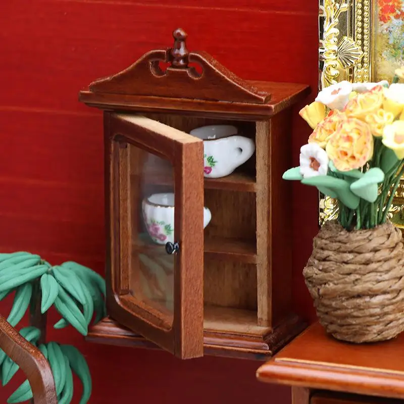 HMA76-1/12 Dollhouse Single-door Wall Rack Storage Cabinet Model Dollhouse Furniture Decoration Toys Dolls House Accessories