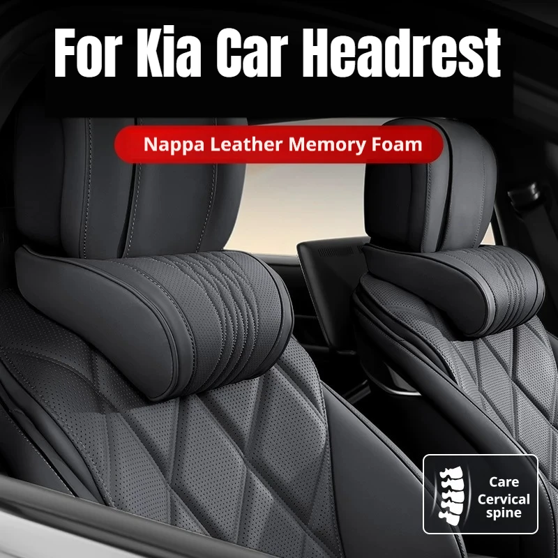 For Kia Nappa Leather Car Headrest Fit Sportage Sorento Carnival Stinger K5 EV6 Niro Memory Foam Waist Cushion Relieve Fatigue