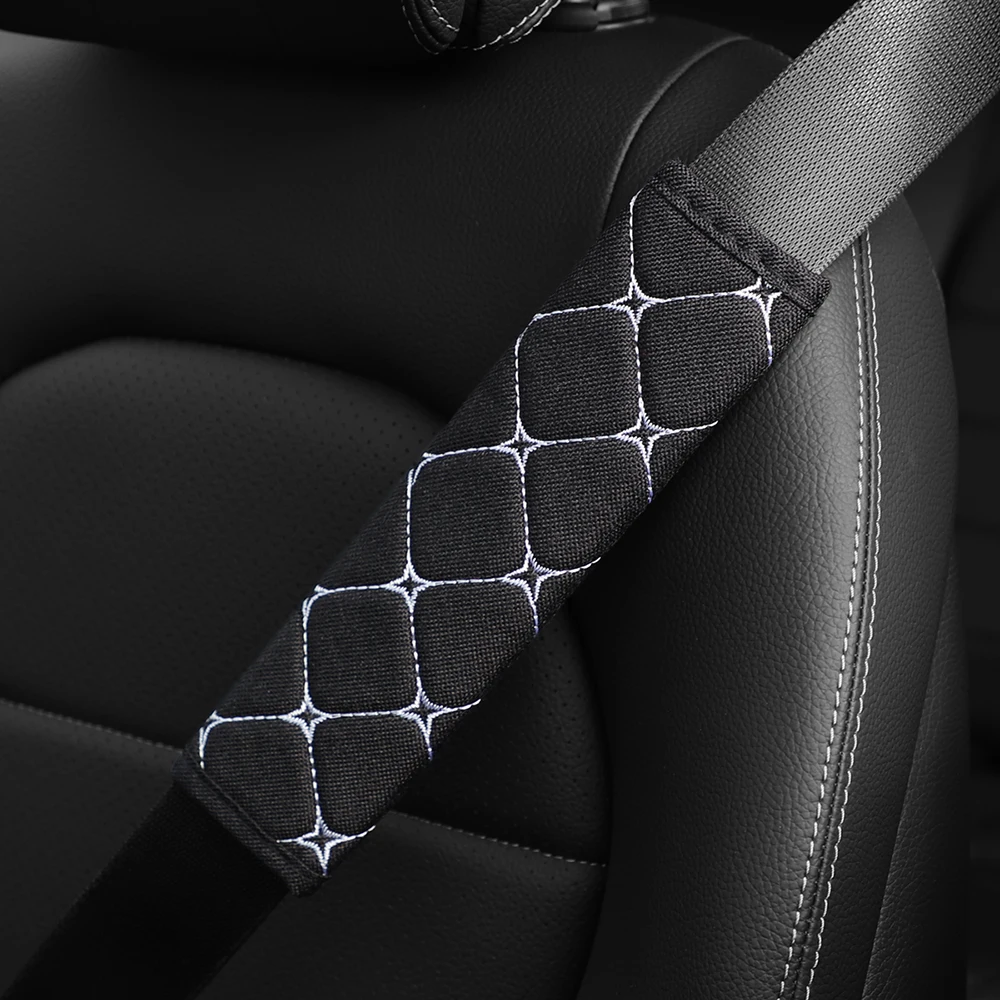 A Linen Embroidered Breathable Fabric Car Seat Belt Shoulder Strap Cover Insurance Strap Cover Car Accessories image 4