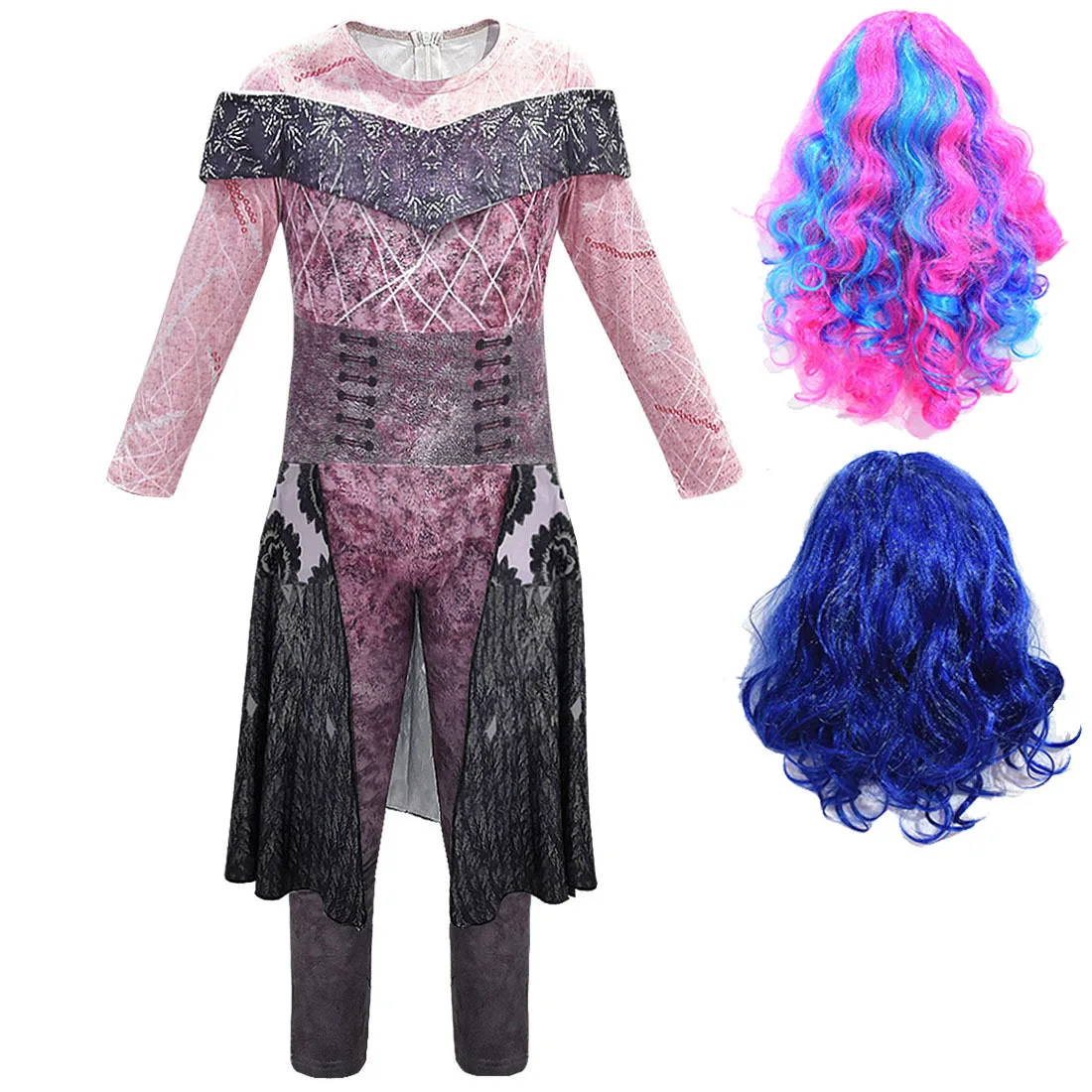 

Kids Descendants 3 Evie Mal Cosplay Costume Girls Jumpsuits Wig Children Fantasia Halloween Carnival Birthday Party Clothes