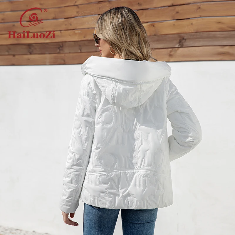 HaiLuoZi 2023 primavera nuevo diseño chaqueta de mujer con capucha empalme prendas de vestir femeninas Parkas cálidas a prueba de viento abrigo