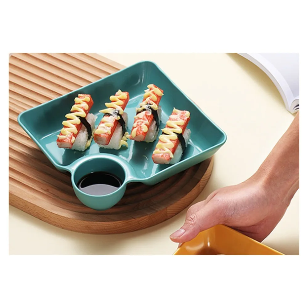 4Pcs Portable Resin Dumpling Plate Lightweight Compartment Design Divided Tray Square Stackable Dinner Plate Restaurant