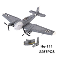 Germany Military WW2 Weapons He-111 Bomber Fighter Aircraft Building Bricks Air Force Plane Models Educational Toys For Children