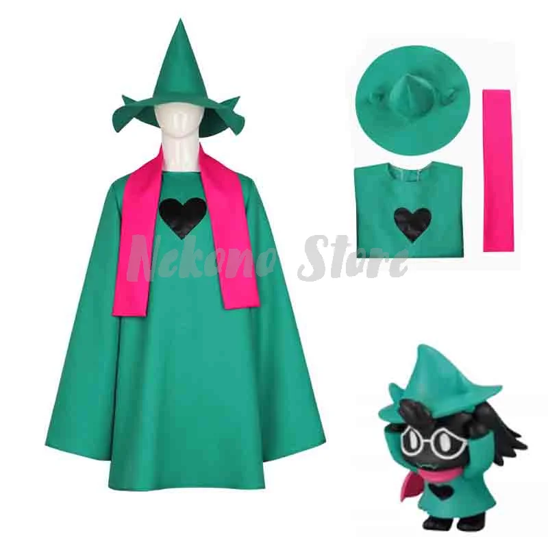 Anime Undertale Ralsei Cosplay Hoodie Umhang Top Deltarune Cape Outfit mit Hut Schal Halloween-Kostüm