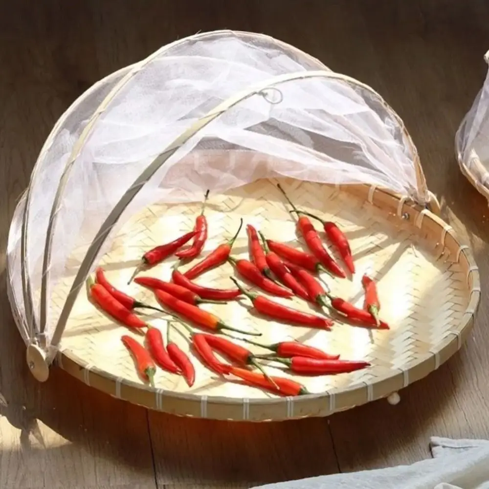 Bamboo Hand-Woven Tent Basket Anti-insect Dustproof Basket Bamboo Food Storage Basket Fruit Vegetable Tray Mesh Drying Dustpan