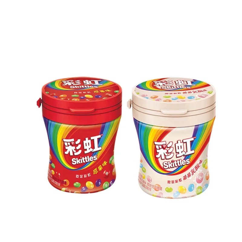 Конфеты Skittles Консервы 4,24 унции (120 г) * 2 банки Конфеты со вкусом фруктов, вы можете вкусить фруктовый вкус в одном укусе