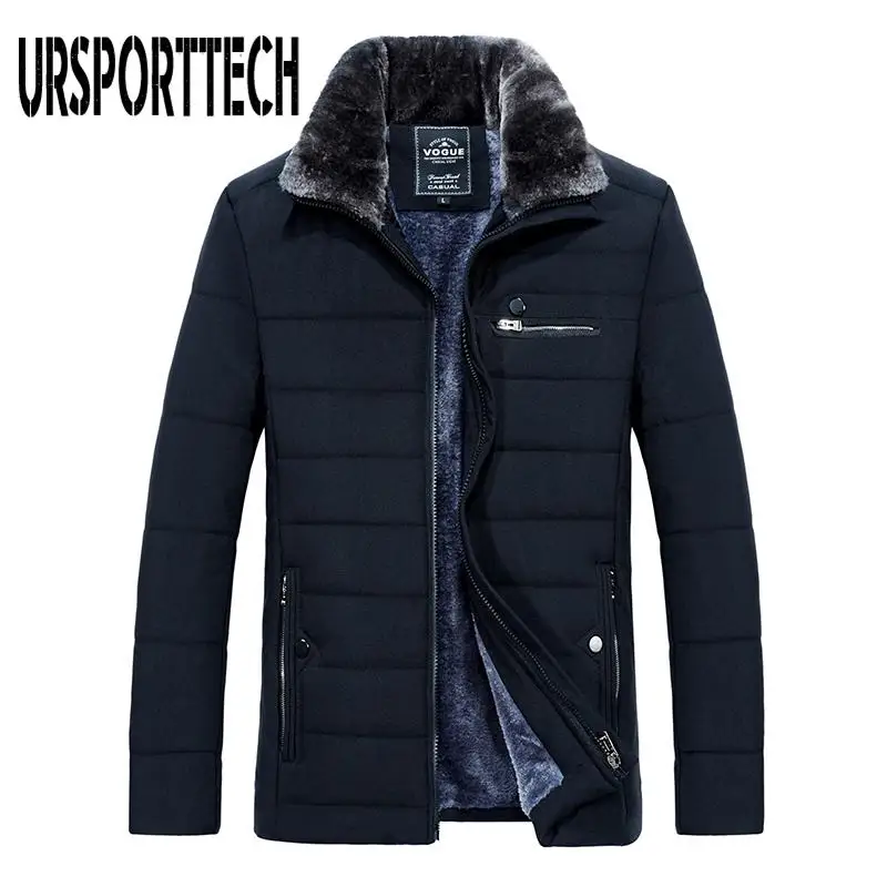 Winter Men's Jacket Warm Parka Fur Collar Windbreaker Cotton Padded Anorak Thick Black Coat Male Casual Autumn Fleece Jacket Men