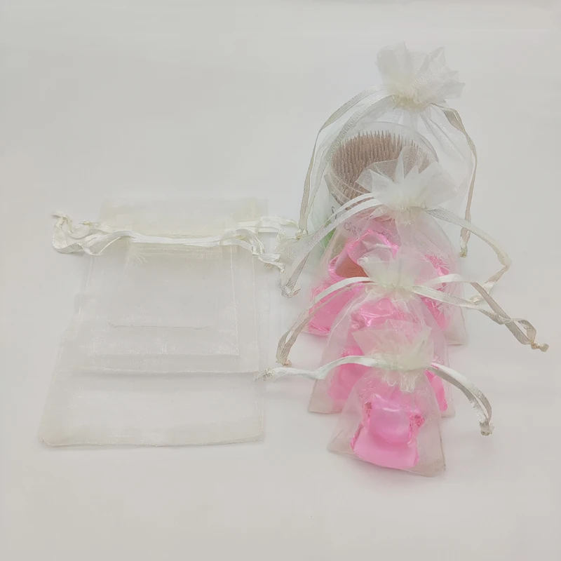 100pcs Beige Organza Gift Bags Jewelry Wedding Drawstring Pouches Gift Bag Organza Bag for Jewelry Packaging Storage Sachet Bags