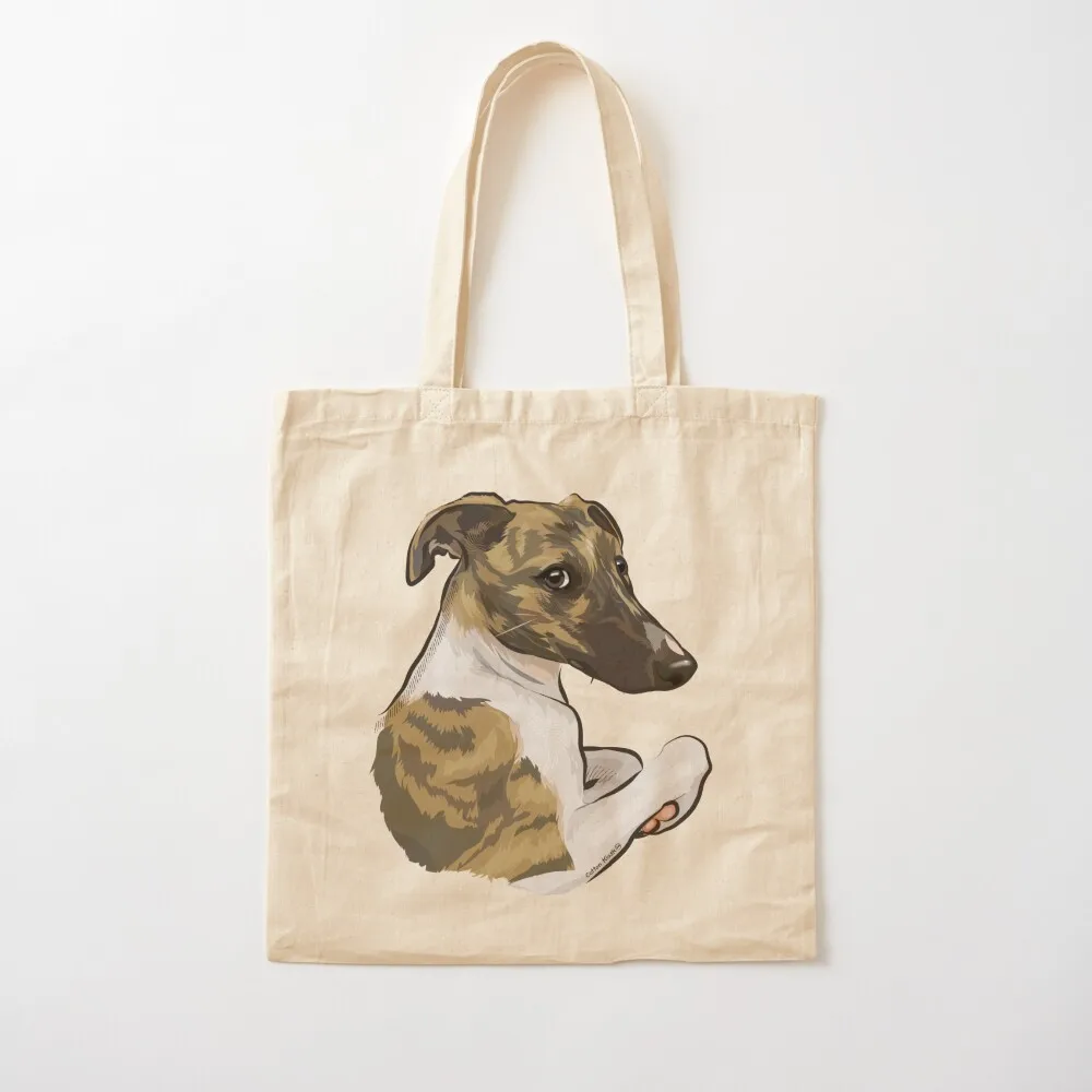 Brindle Whippet looking over shoulder Tote Bag supermarket folding bag shopping bags foldable