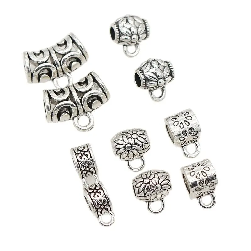 1 pack Tibetan Tube Metal Bail Beads Connectors 10 Models Bracelets Necklace Bailes Lock For Pendants DIY Jewelry Accessories