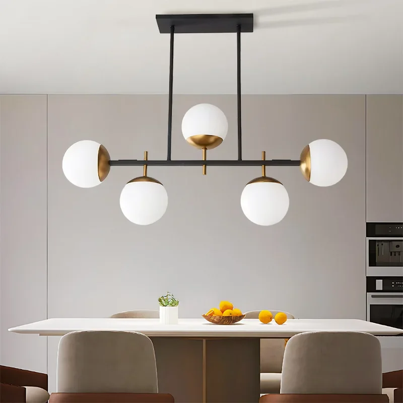 Modern Restaurant Pendant Light New Creative Square Tube Magic Bean Long Glass Spherical Dining Room Bar Counter Chandelier
