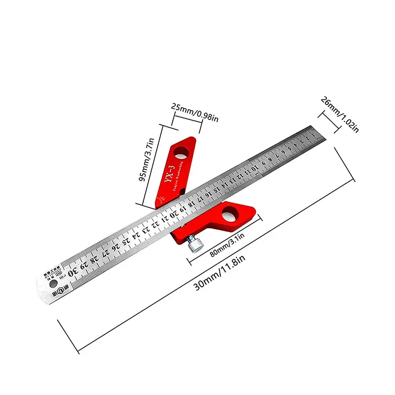 Center Finder Multifunction XY-ruler Circle Center Marking 45°90°Scribing Gauge Metric Inchfor Woodworking Measuring Scribe Tool