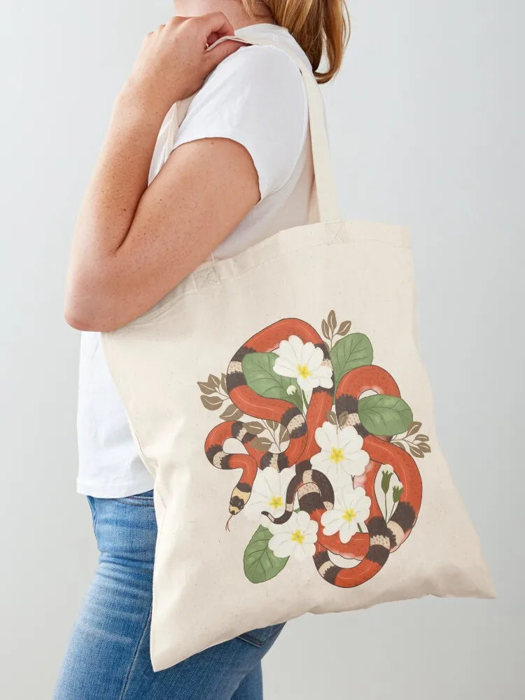 

Honduran Milk Snake and Primroses Tote Bag custom canvas bag Women's beach bags Eco bag personalized tote