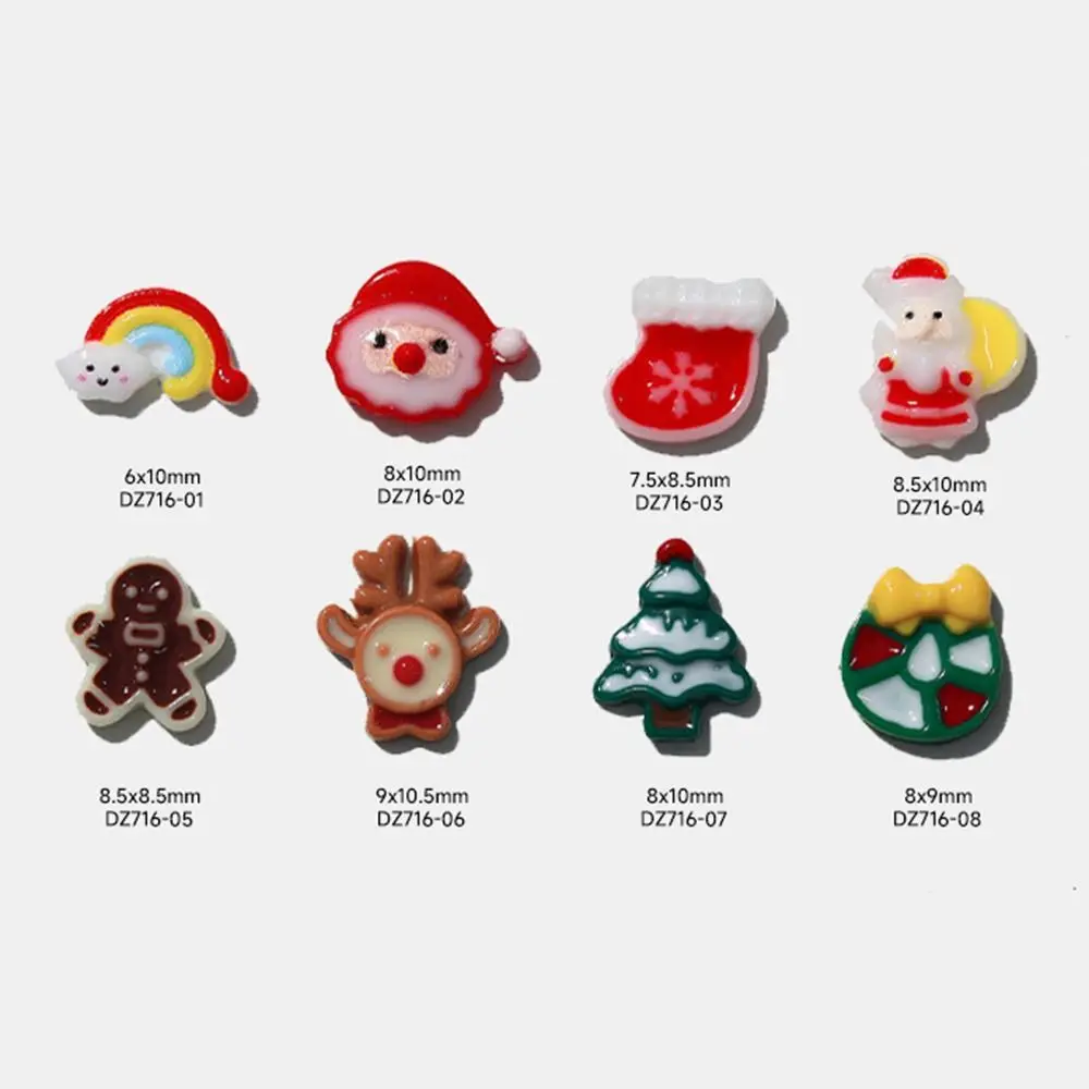 Calcetines de árbol de Navidad 3D de 10 piezas, alce, muñeco de nieve, copo de nieve, dijes de resina para uñas, accesorios de decoración de uñas de Navidad, joyería Kawaii