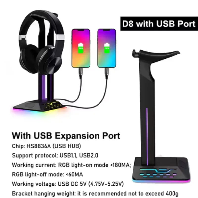 Conversor de suporte de fone de ouvido de liga de alumínio para computador ps4 armazenamento de fone de ouvido universal rgb suporte de fone de ouvido para jogos com carregador usb