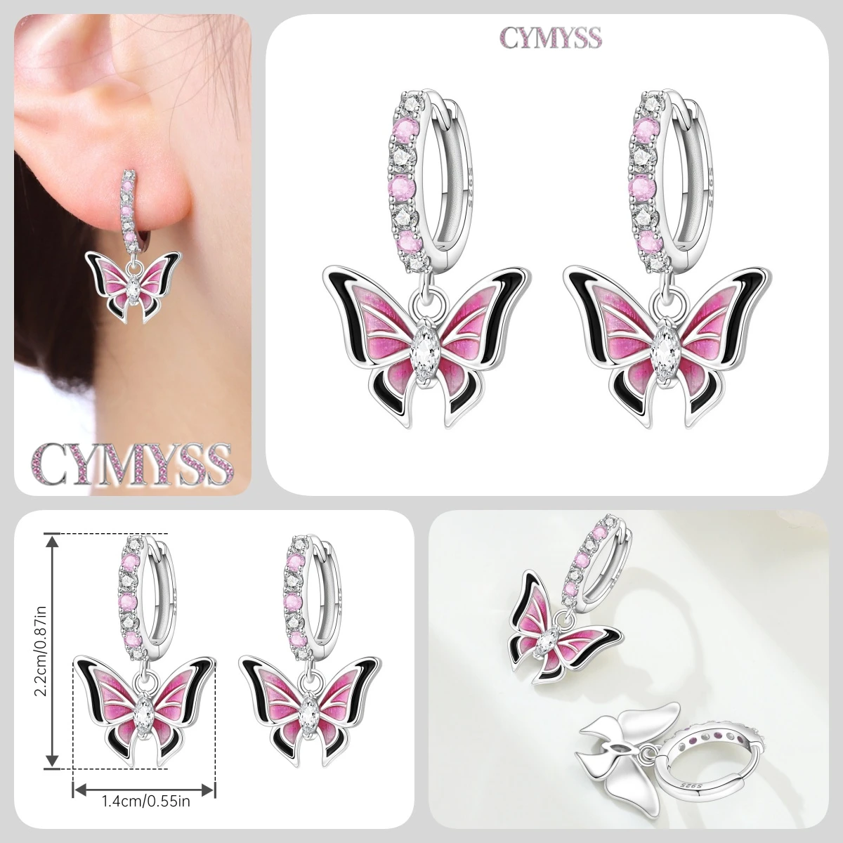 925 Sterling Silver Inlaid Zircon Butterfly Earrings Insect Element Original Design Women's Fashion Party Jewelry Gift Ear Loops S13b609fe799c40b1b49cd100d47a945cm