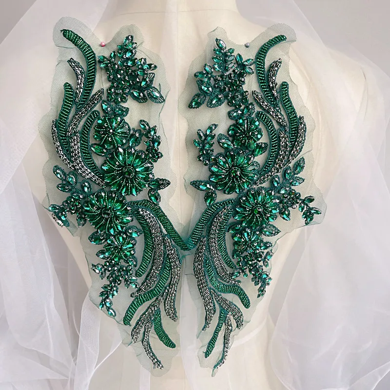 Mehrfarbiger handgenähter Glasbohrer, Spiegelblumen, funkelnde Strass-Taillenbänder, Schultern für Hochzeitskleid, DIY-Applikation, RS24493 – Detail 8