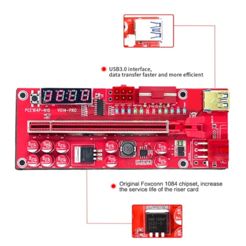 V014 Pro PCIE Riser USB3.0 High Speed Graphics Card PCIE Adapter Card 1X To 16X Expander PCIE Riser Card For Mining