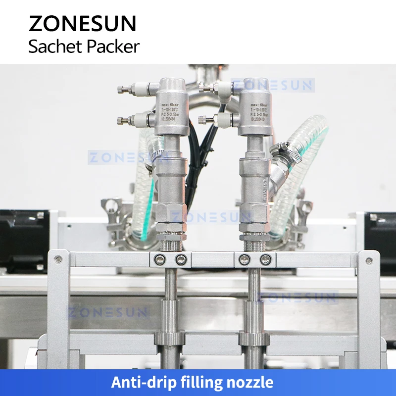 ZONESUN ZS-FS04 الممرات المزدوجة الكيس لصق ملء آلة الختم VFFS معدات التعبئة مضخة دوارة آلة التعبئة والتغليف العمودية