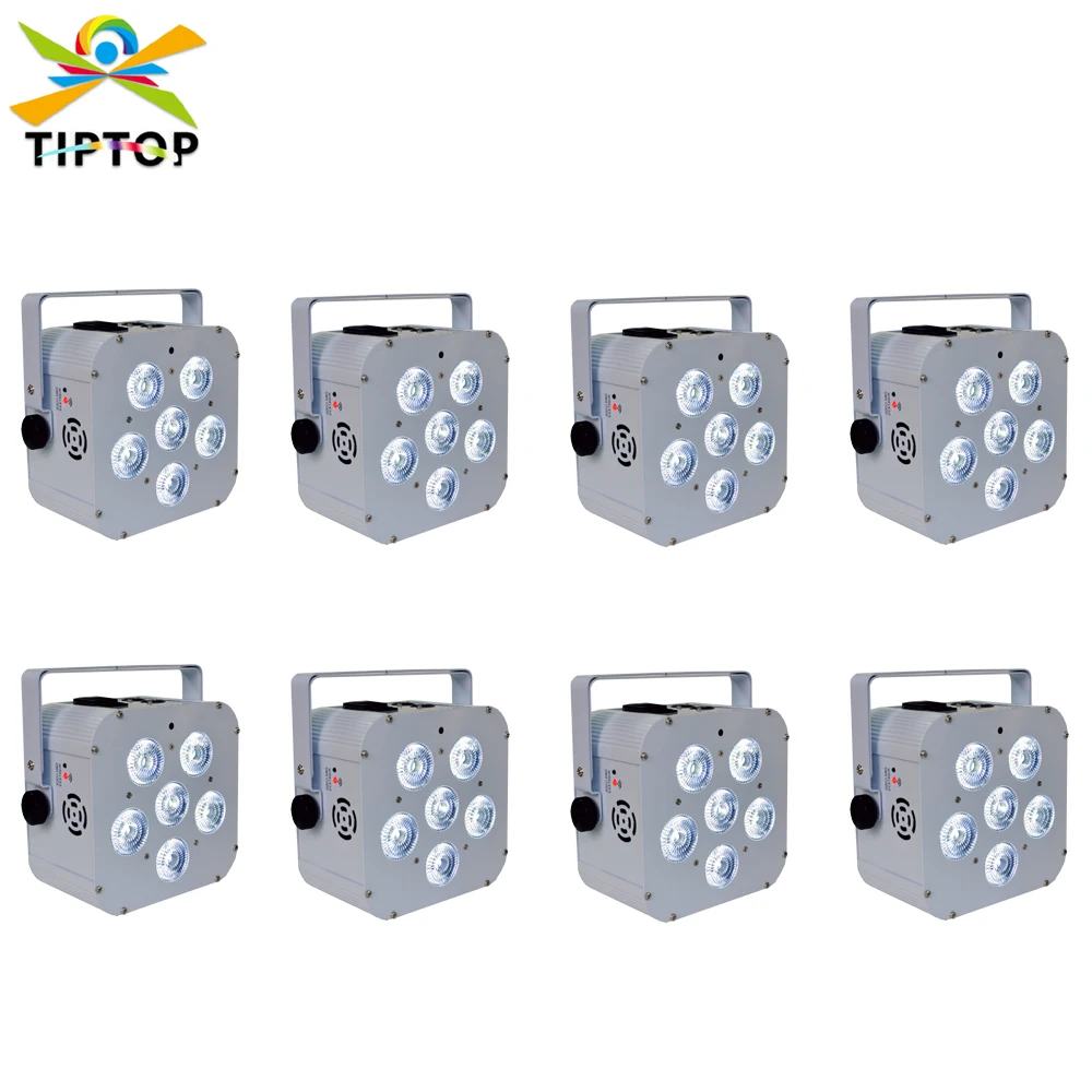 

Freeshipping 8 Unit 6x18W Battery Powered Up Lights White Case RGBW Amber Purple LED Wireless DMX Uplights Wedding Disco Club