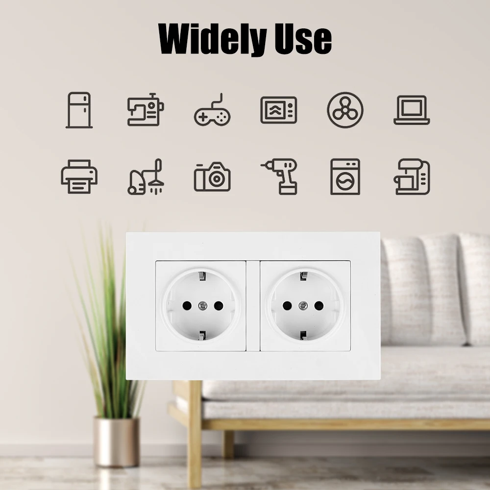 ซ่อนไฟ LED ผนังเยอรมนีปลั๊ก SOCKET ปลั๊กไฟฟ้า Double SOCKET Strip EU Power SOCKET Multi WAY Power Plug Grounded