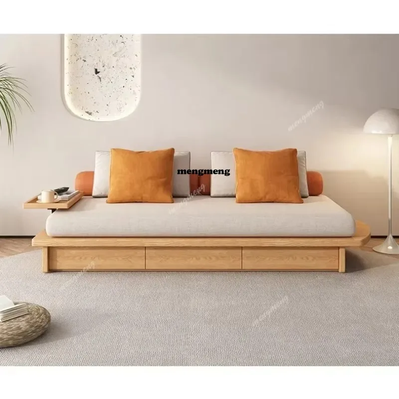 E182 living room, small apartment, drawer storage, double three-person log cloth art, wabi sabi wind solid wood sofa bed