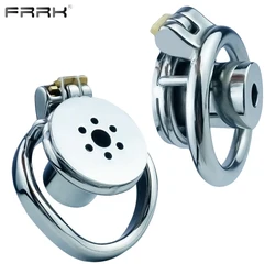 FRRK Metal Negative Chastity Cage 정조대 Cylinder Inverted Stainless Steel Cocklock Curved Penis Ring BDSM Sex Toys For Sissies