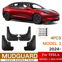 Mud Flaps Splash Guards Fenders For Tesla Model 3 2024 2025 2026 Highland 4pcs No Drilling All Weather Protector Accessories