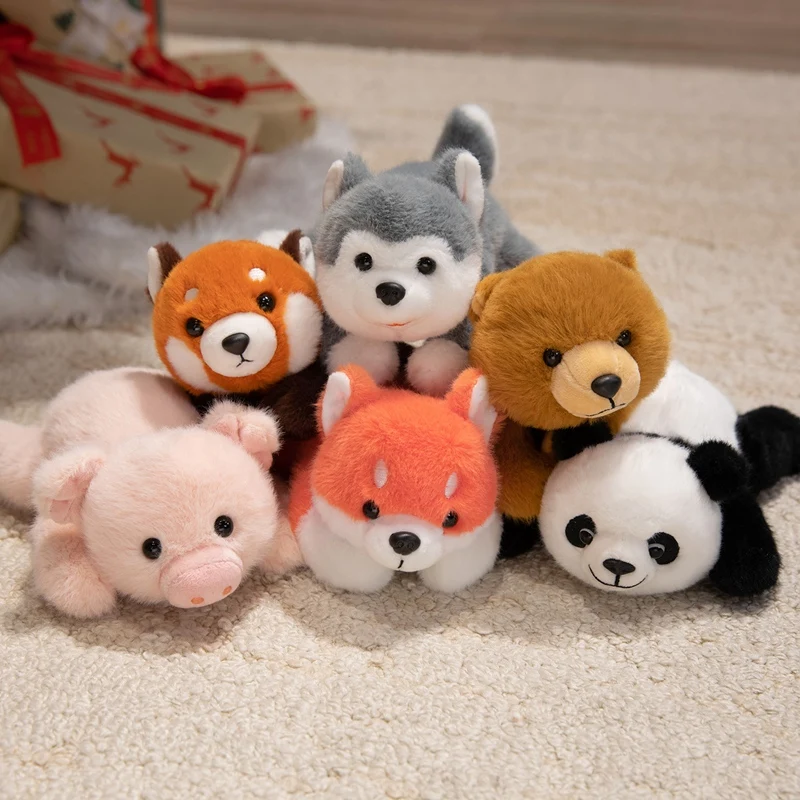 

18cm Cute Table Companion Plush Toys Lovely Piggy Raccoon Fox Husky Bear Plushie Doll Adorable Gift for Kids Girlfriend