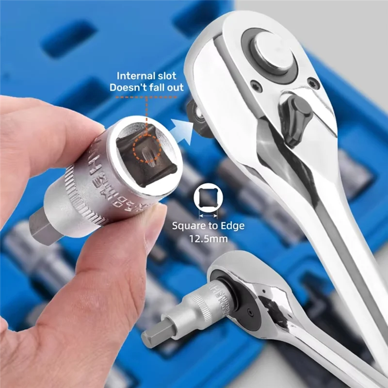 

ABUL-10Pcs Set 1/2Inch Hexagon Socket Bit Kit Six Angle Sleeve Hex Socket Wrench For Ratchet Wrench Auto Repair Hand Tool