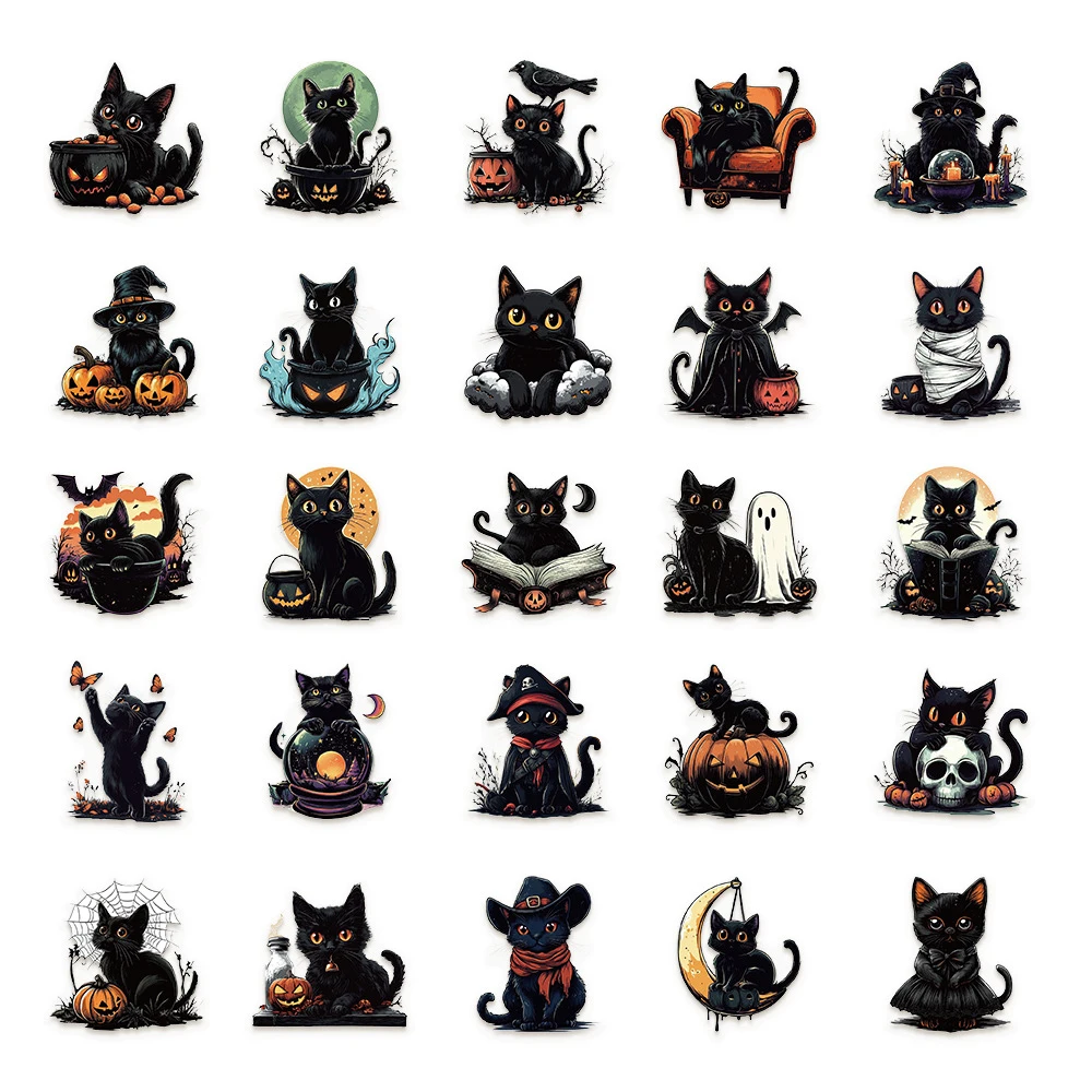 10/30/50 stuks Transparante Leuke Cartoon Zwarte Kat Stickers Halloween Gothic Graffiti Sticker Laptop Telefoon Plakboek Decals Verpakking
