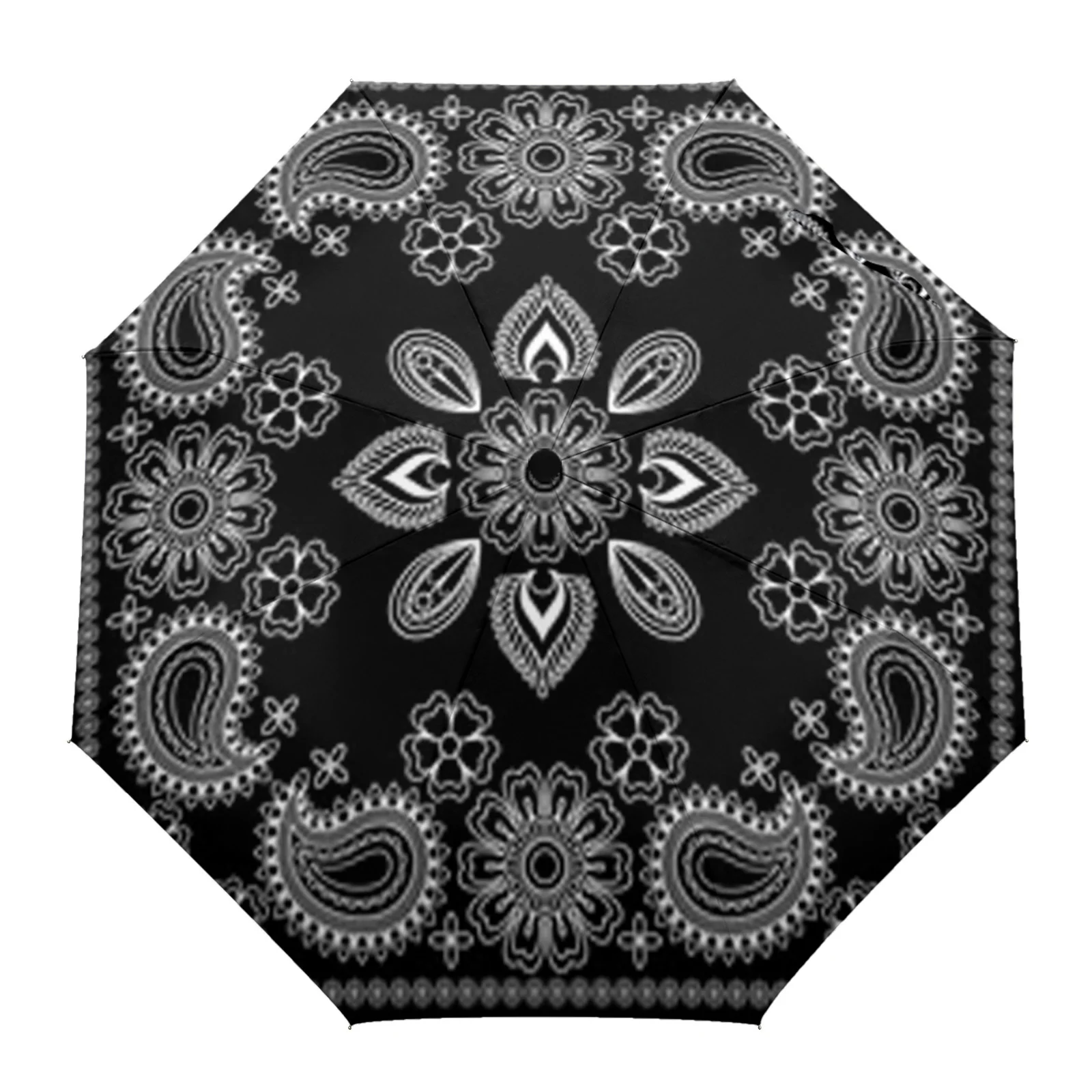 

Black And White Bandana Print Automatic Umbrella Portable Folding Sunny and Rainy Umbrella Women Parasol Umbrella
